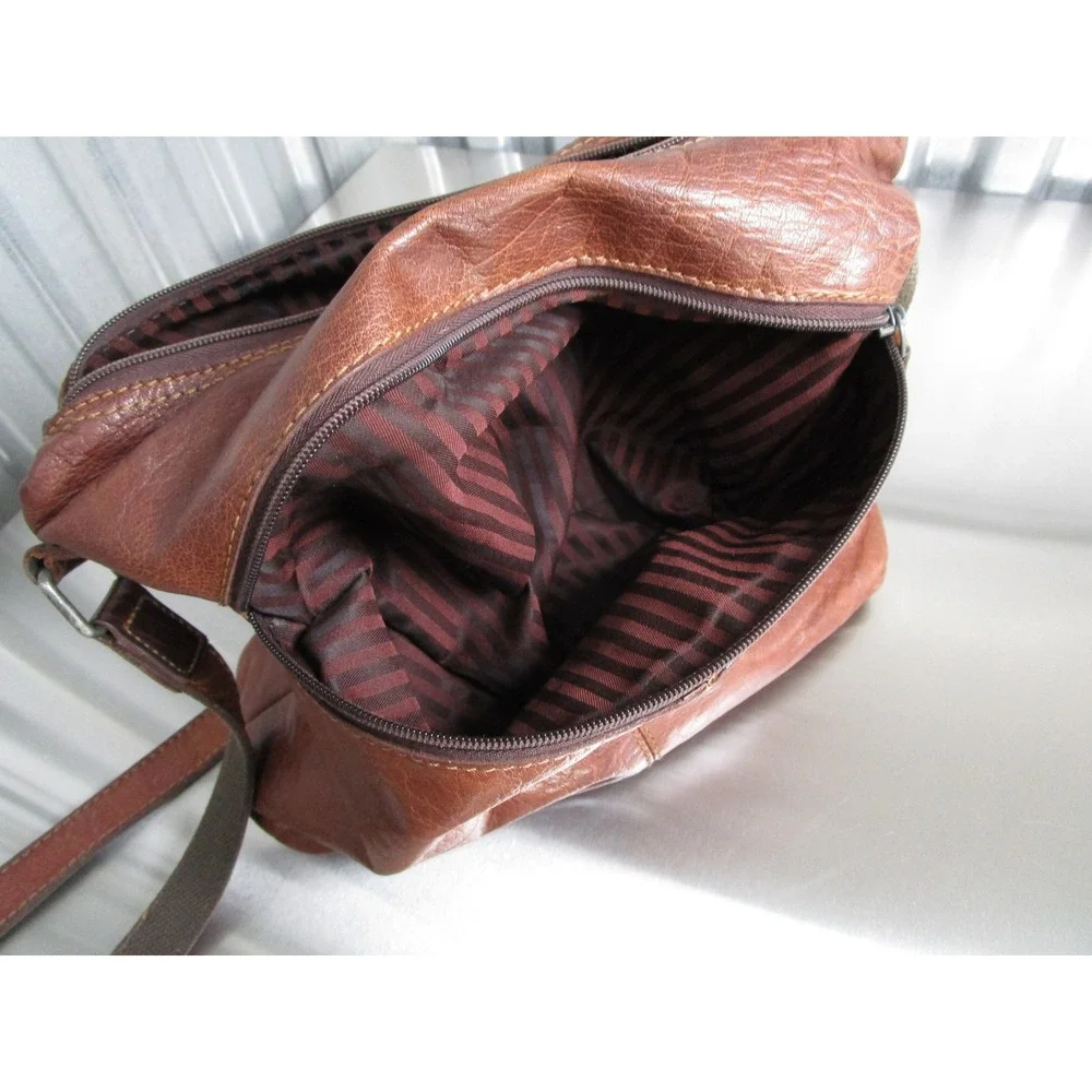 Jack Georges Brown Pebbled Leather Crossbody Bag Vintage Style Shoulder Purse
